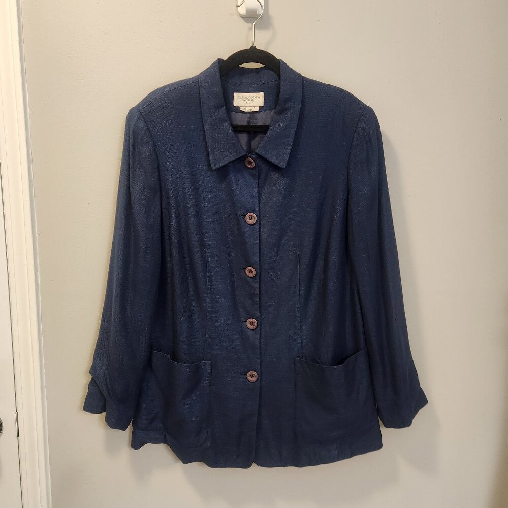 Vintage Casual Corner Woman & Co Navy‎ Blazer Size 16W Preppy Classic Casual